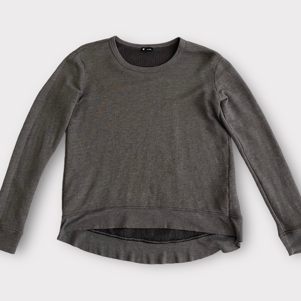 W by Wilt Women’s Sweatshirt Top Small Cotton Blend High Low Hem Cozy Neutral